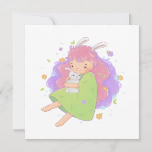Spring Bunny Girl Illustration Holiday Card