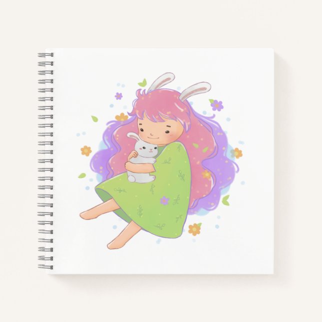 Spring Bunny Girl Illustration Notebook (Front)