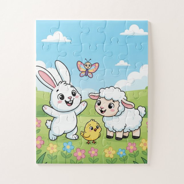Spring Bunny Kids Puzzle | Bunny Lamb Chick Educat (Vertical)