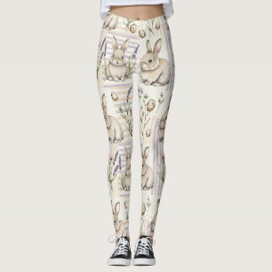 Spring Bunny Lavender Floral Egg Leggings