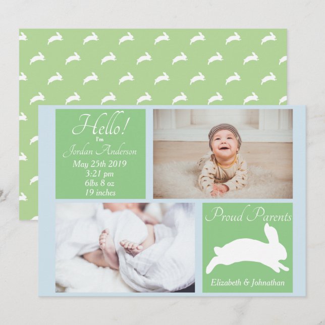 Spring Bunny Rabbit Birth Announcement (Front/Back)