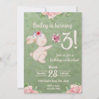 Spring Bunny Rabbit Birthday Invitation
