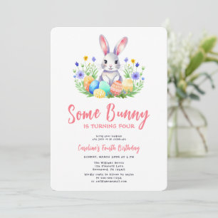 Spring Bunny Rabbit Easter Fourth Birthday Invitation