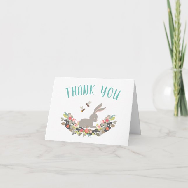 Spring Bunny Rabbit Thank You Note Card (Front)