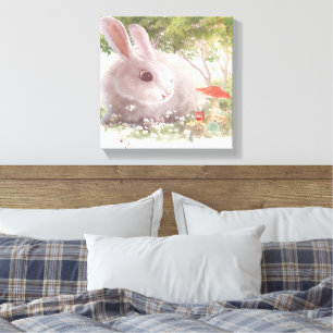 Spring Bunny: Realistic Rabbit in Flower Garden Ar Canvas Print