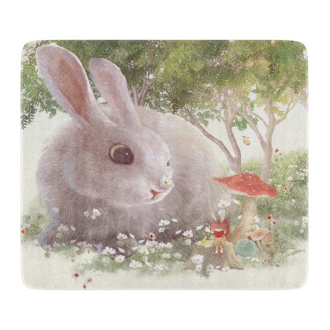 Spring Bunny: Realistic Rabbit in Flower Garden Ar Cutting Board (Front)