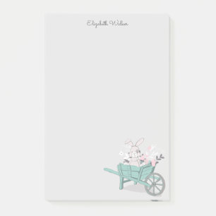 spring bunny turquoise wheel barrow monogram post-it notes