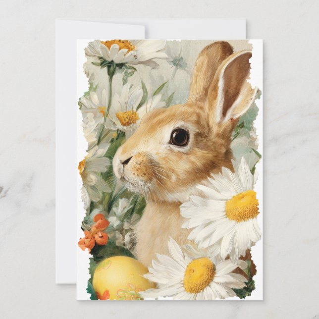 Spring Bunny with Daisies Realistic Easter Card (Front)