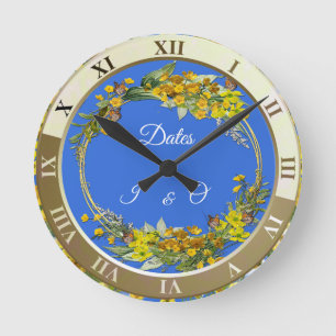 Spring Butercup flowers in the clouds Round Clock