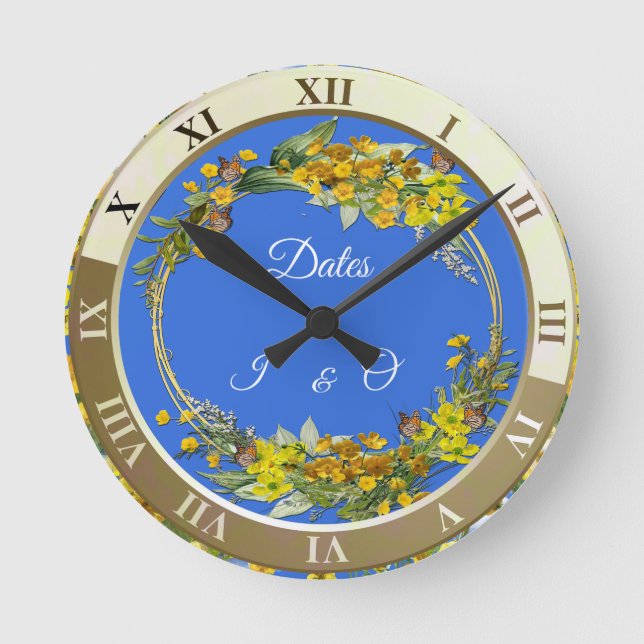 Spring Butercup flowers in the clouds Round Clock (Front)