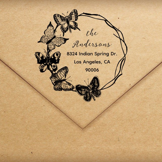 Spring Butterflies Elegant Script Return Address Self-inking Stamp (Creator Uploaded)