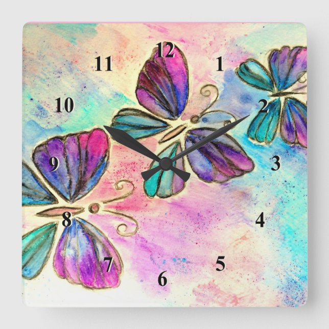 Spring Butterflies Wall Clock Watercolor Art (Front)