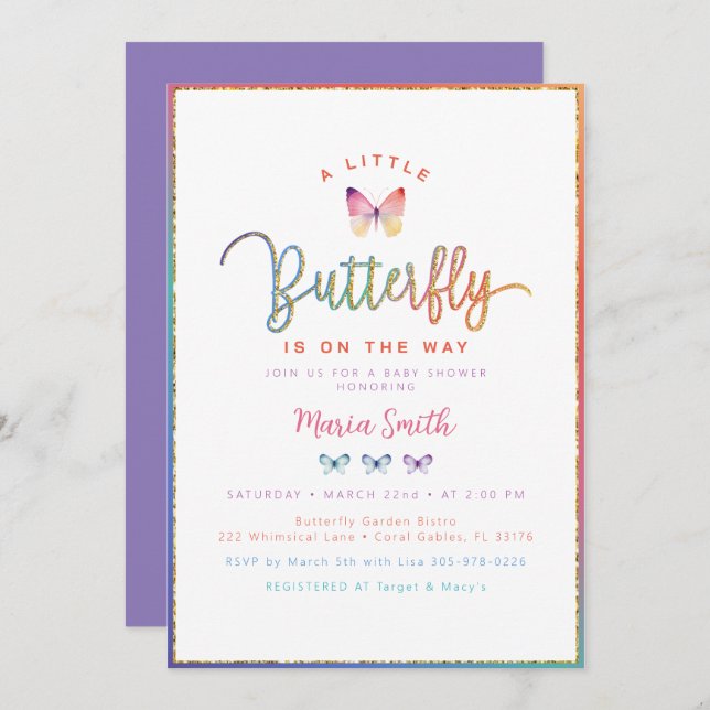 Spring Butterfly Baby Shower Invitation (Front/Back)