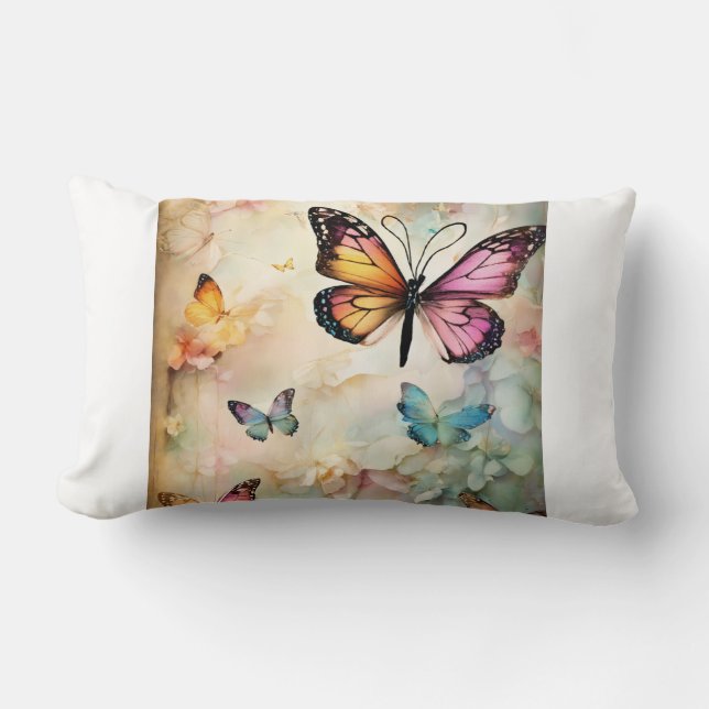 "Spring Butterfly Collection - Colourful Pillow. Lumbar Pillow (Front)