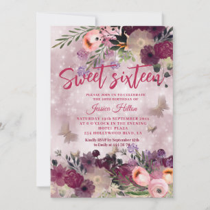 Spring Butterfly floral garden sweet sixteen Invitation