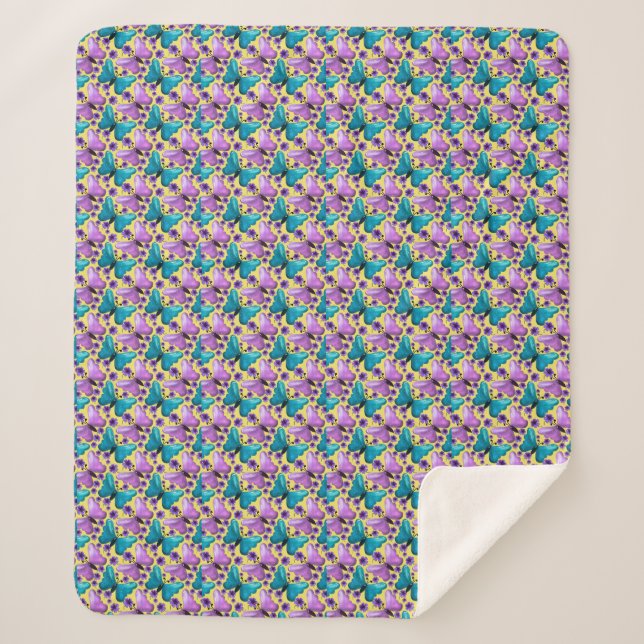  Spring Butterfly Floral Gift  Sherpa Blanke Blanket (Front)