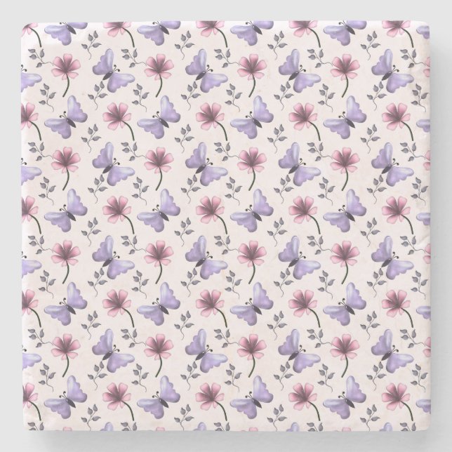 Spring Butterfly Floral Gift   Stone Coaster (Front)