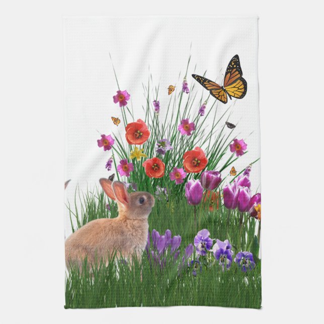 Spring Butterfly Flower Garden Kitchen Towel (Vertical)