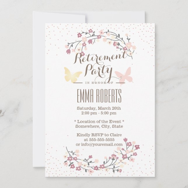Spring Butterfly & Flowers Retirement Party Invitation (Front)