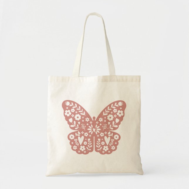 Spring Butterfly, Folk Art Tote Bag (Front)