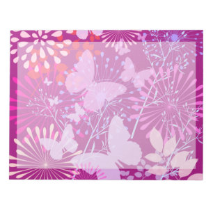 Spring Butterfly Garden Vibrant Purple Pink Girly Notepad