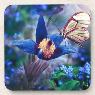 Spring Butterfly on Blue Flower Coaster