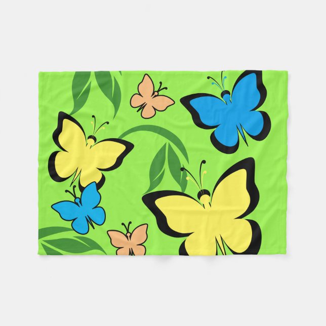 Spring Butterfly Pattern Fleece Blanket (Front (Horizontal))