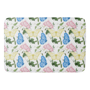Spring butterfly pattern meadow nature  bath mat