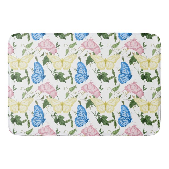 Spring butterfly pattern meadow nature  bath mat (Front)