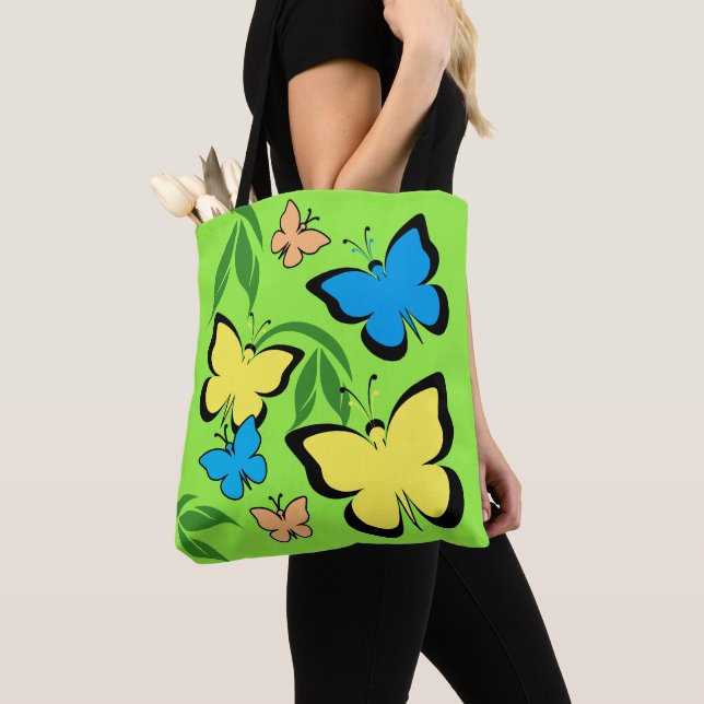 Spring Butterfly Pattern Tote Bag (Close Up)