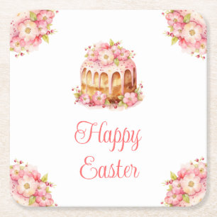 Spring Cake Easter Brunch Square Paper Coaster