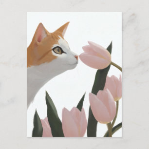 Spring Cat and Floral Art Holiday Postcard