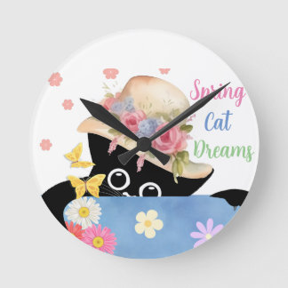 Spring Cat Dreams  Round Clock