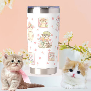 Spring Cats Hats Flowers Peach White Insulated Tumbler