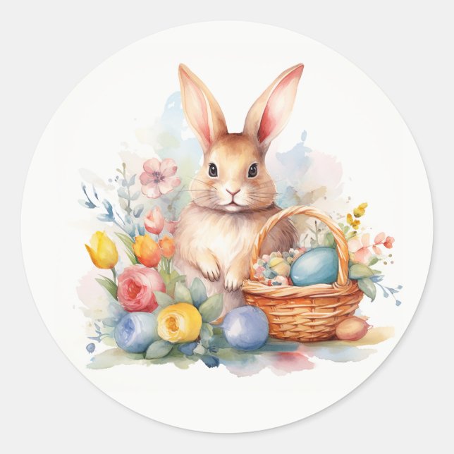 Spring Celebration - Easter Bunny  Classic Round Sticker (Front)