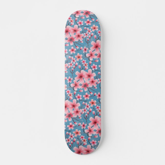 Spring Cerisiers fleurs bleu Skateboard bleu (Devant)