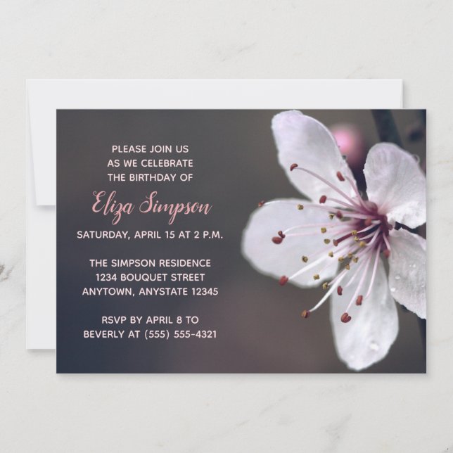 Spring Cherry Blossom Birthday Party Invitations (Front)