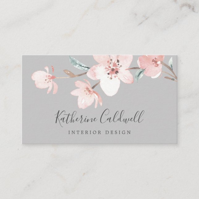 Spring Cherry Blossom | Grey Business Card (Front)