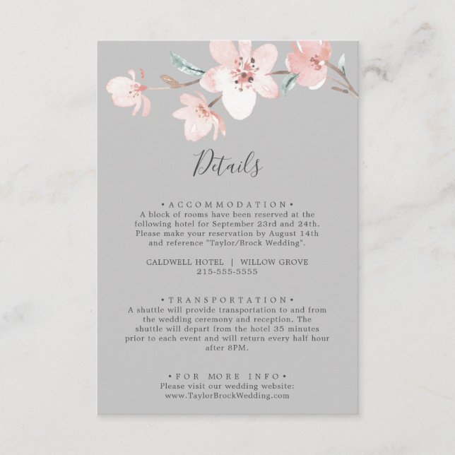 Spring Cherry Blossom Grey Details Enclosure Card (Front)