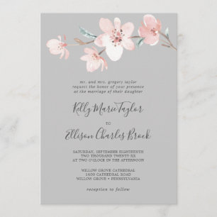 Spring Cherry Blossom   Grey Traditional Wedding Invitation