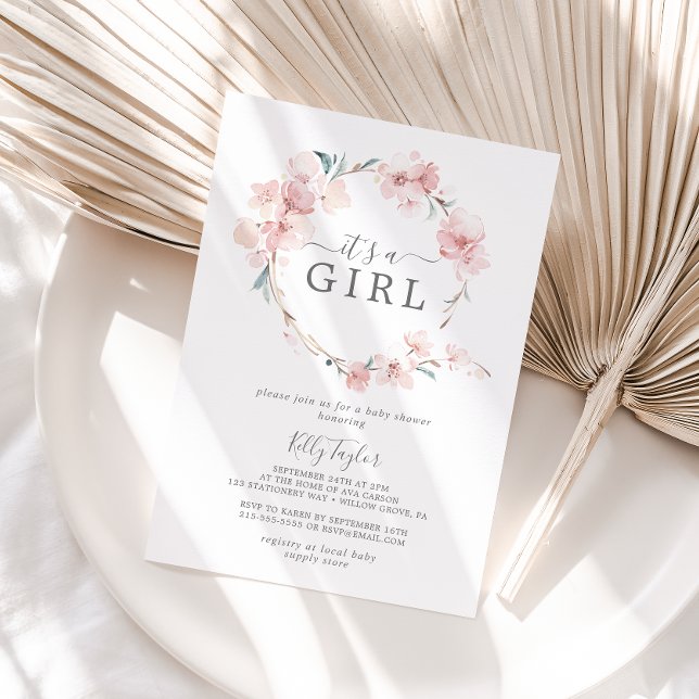 Spring Cherry Blossom It's A Girl Baby Shower Invitation (Creator Uploaded)