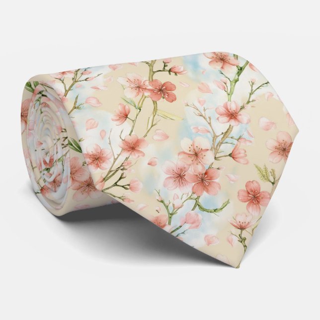 Spring Cherry Blossom Pattern Tie (Rolled)