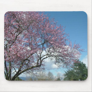 spring cherry blossom tree in blue sky mouse pad