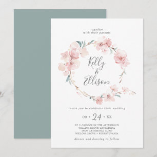 Spring Cherry Blossom Wreath Wedding Invitation