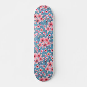Spring Cherry Blossoms blue Skateboard