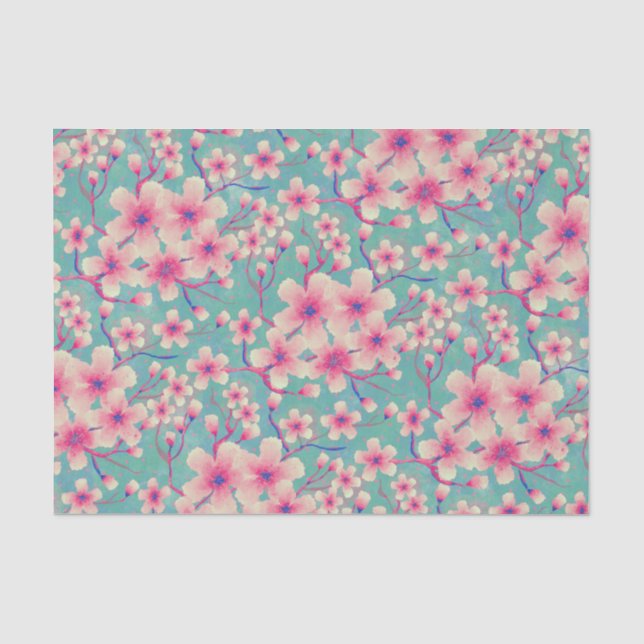 Spring Cherry Blossoms green   Tissue Paper (Front)