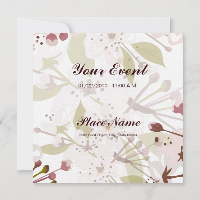 Spring Cherry Blossoms Invitation 5.25 x 5.25 (Front)