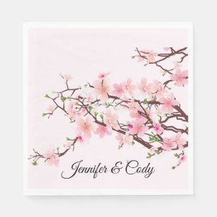 Spring Cherry Blossoms Wedding Personalize Names Napkin