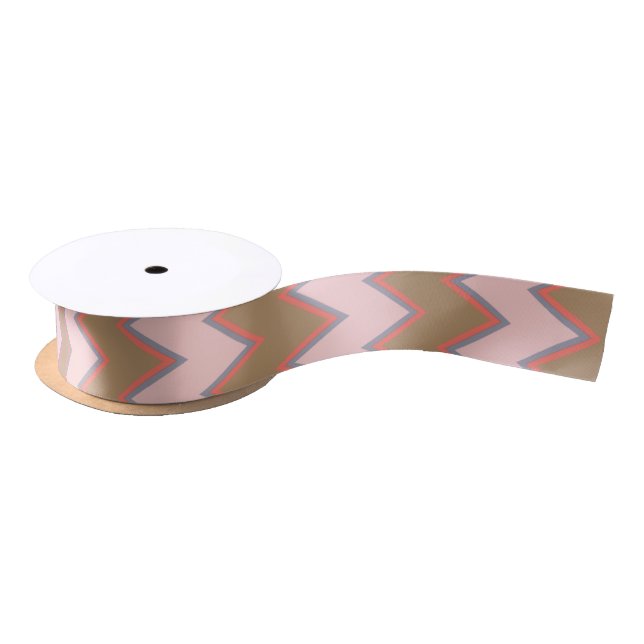 Spring Chevron in Brown, Pink and Peach Satin Ribbon (Spool)