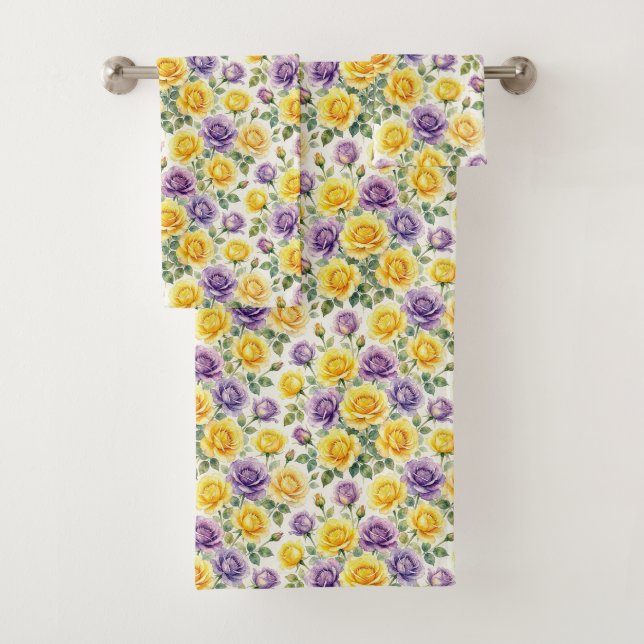 Spring Chic Purple and Yellow Roses Towel Set (Insitu)